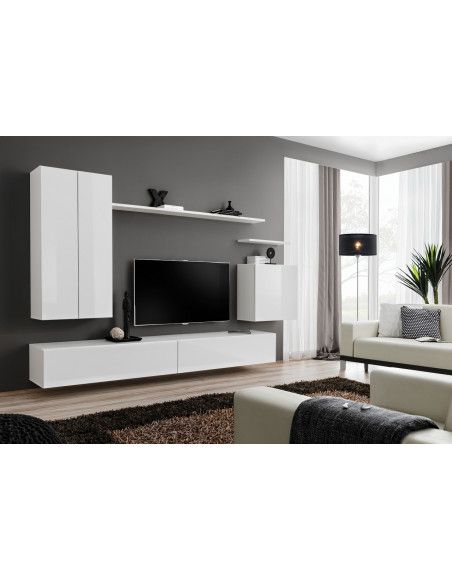 Ensemble meuble TV mural  - Switch II - 270 cm x 160 cm x 40 cm - Blanc