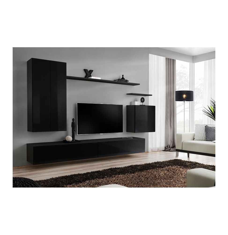 Ensemble meuble TV mural  - Switch II - 270 cm x 160 cm x 40 cm - Noir