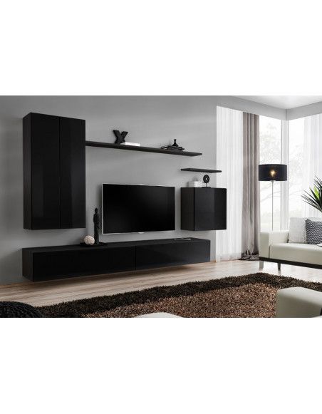 Ensemble meuble TV mural  - Switch II - 270 cm x 160 cm x 40 cm - Noir