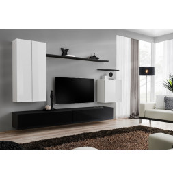 Ensemble meuble TV mural  - Switch II - 270 cm x 160 cm x 40 cm - Blanc et noir