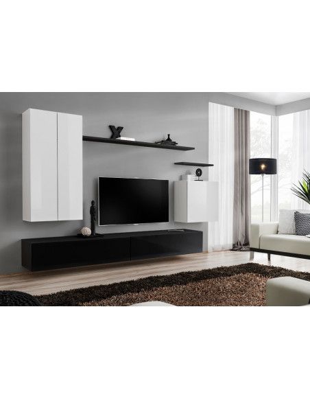 Ensemble meuble TV mural  - Switch II - 270 cm x 160 cm x 40 cm - Blanc et noir