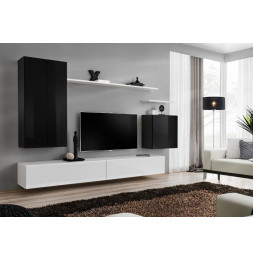 Ensemble meuble TV mural  - Switch II - 270 cm x 160 cm x 40 cm - Noir et blanc