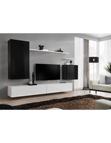 Ensemble meuble TV mural  - Switch II - 270 cm x 160 cm x 40 cm - Noir et blanc