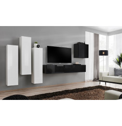 Ensemble meuble TV mural  - Switch III - 330 cm  x 160 cm x 40 cm - Blanc et noir