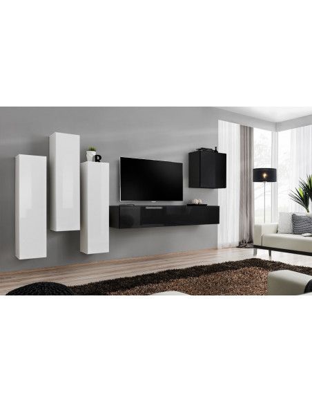 Ensemble meuble TV mural  - Switch III - 330 cm  x 160 cm x 40 cm - Blanc et noir