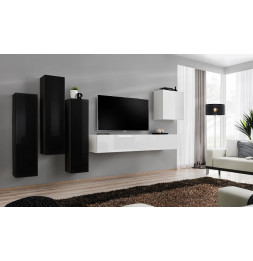 Ensemble meuble TV mural  - Switch III - 330 cm  x 160 cm x 40 cm - Noir et blanc