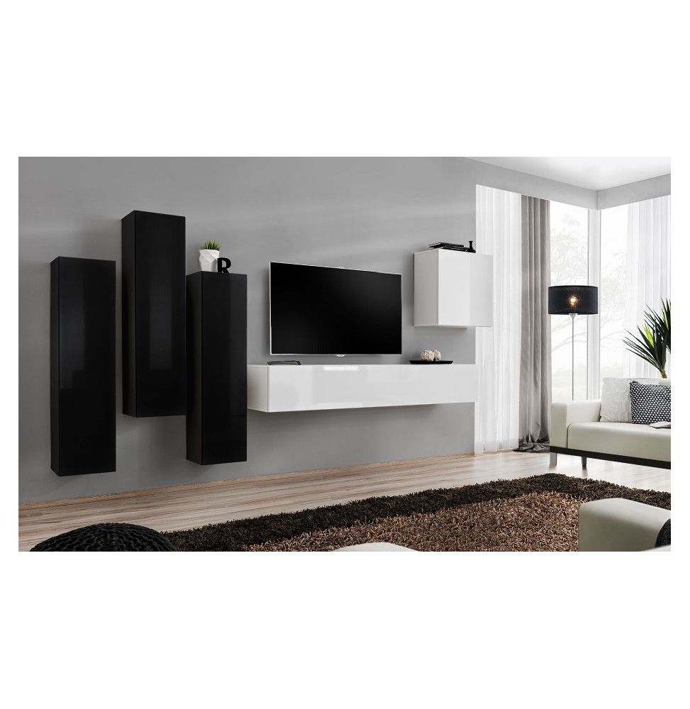 Ensemble meuble TV mural  - Switch III - 330 cm  x 160 cm x 40 cm - Noir et blanc