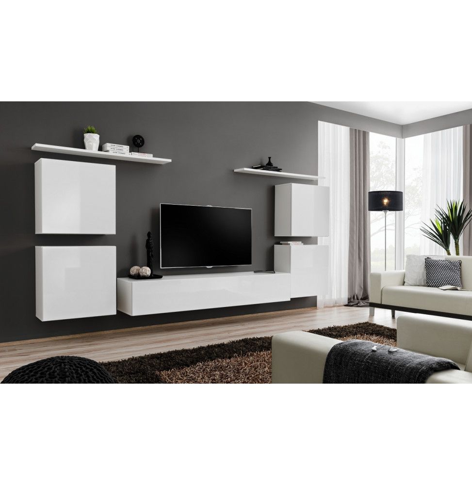 Ensemble meuble TV mural  - Switch IV - 320 cm  x 150 cm x 40 cm - Blanc