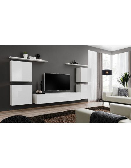 Ensemble meuble TV mural  - Switch IV - 320 cm  x 150 cm x 40 cm - Blanc