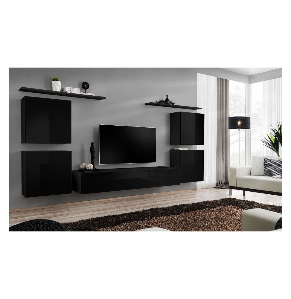 Ensemble meuble TV mural  - Switch IV - 320 cm  x 150 cm x 40 cm - Noir