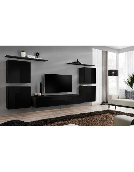 Ensemble meuble TV mural  - Switch IV - 320 cm  x 150 cm x 40 cm - Noir