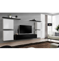 Ensemble meuble TV mural  - Switch IV - 320 cm  x 150 cm x 40 cm - Blanc et noir