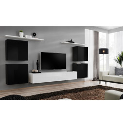 Ensemble meuble TV mural  - Switch IV - 320 cm  x 150 cm x 40 cm - Noir et blanc