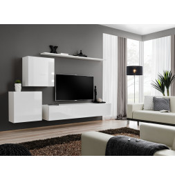 Ensemble meuble TV mural  - Switch V - 250 cm  x 150 cm  x 40 cm - Blanc