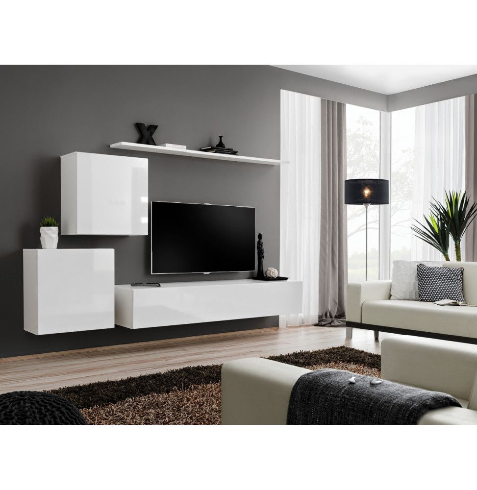 Ensemble meuble TV mural  - Switch V - 250 cm  x 150 cm  x 40 cm - Blanc