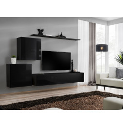 Ensemble meuble TV mural  - Switch V - 250 cm  x 150 cm  x 40 cm - Noir