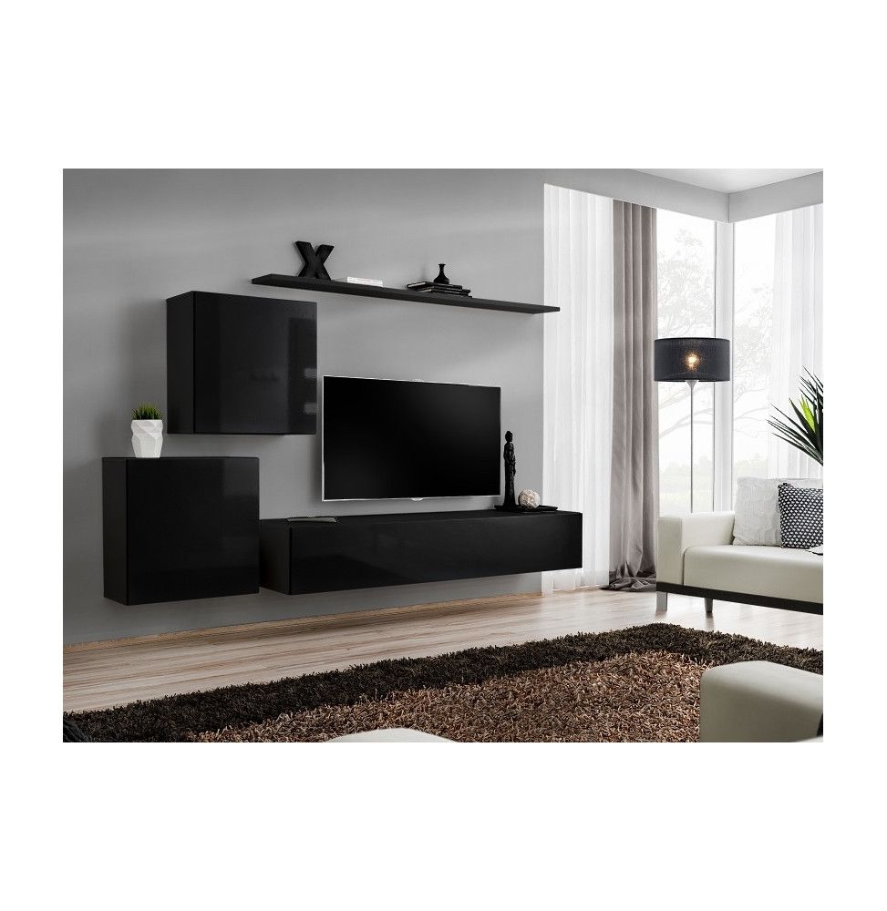 Ensemble meuble TV mural  - Switch V - 250 cm  x 150 cm  x 40 cm - Noir