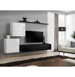 Ensemble meuble TV mural  - Switch V - 250 cm  x 150 cm  x 40 cm - Blanc et noir