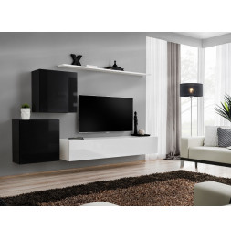 Ensemble meuble TV mural  - Switch V - 250 cm  x 150 cm  x 40 cm - Noir et blanc