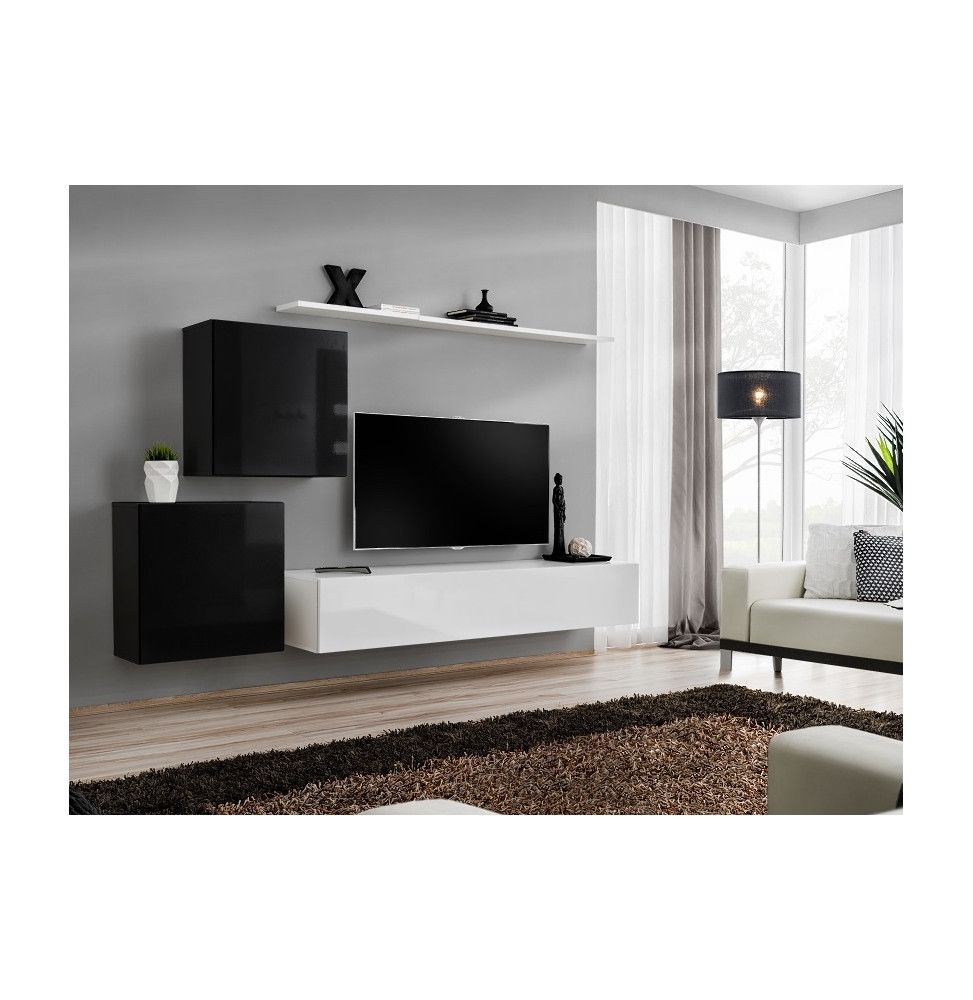 Ensemble meuble TV mural  - Switch V - 250 cm  x 150 cm  x 40 cm - Noir et blanc