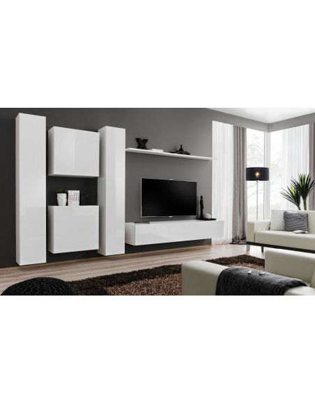 Ensemble meuble TV mural  - Switch VI - 330 cm  x 180 cm x 40 cm - Blanc