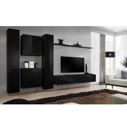 Ensemble meuble TV mural  - Switch VI - 330 cm  x 180 cm x 40 cm - Noir