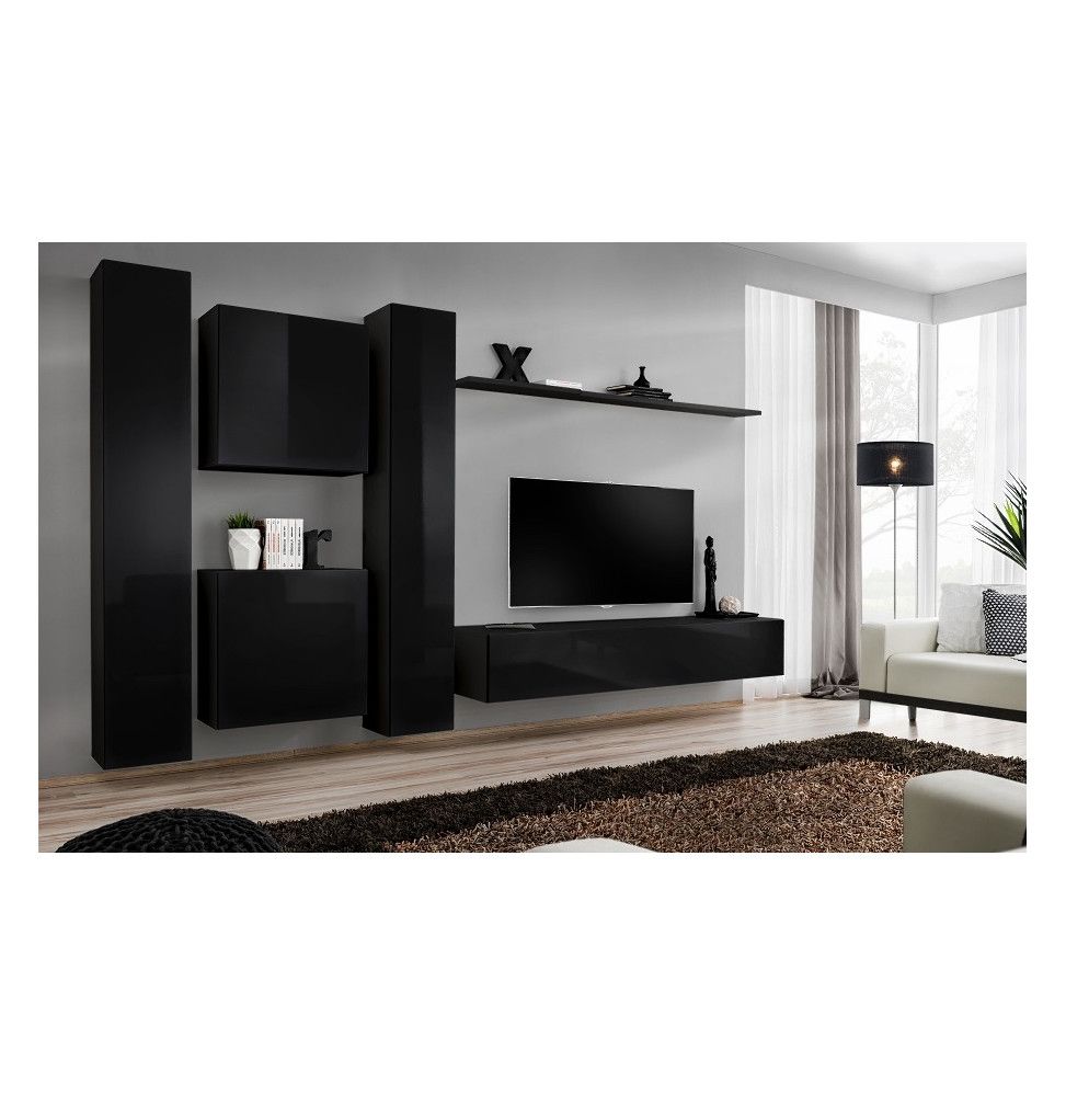 Ensemble meuble TV mural  - Switch VI - 330 cm  x 180 cm x 40 cm - Noir