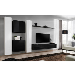 Ensemble meuble TV mural  - Switch VI - 330 cm  x 180 cm x 40 cm - Blanc et noir