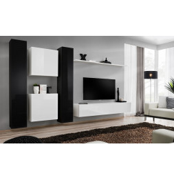 Ensemble meuble TV mural  - Switch VI - 330 cm  x 180 cm x 40 cm - Noir et blanc