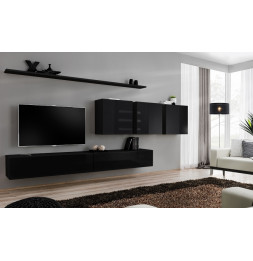 Ensemble meuble TV mural  - Switch VII - 340 cm x 150 cm  x 40 cm - Noir