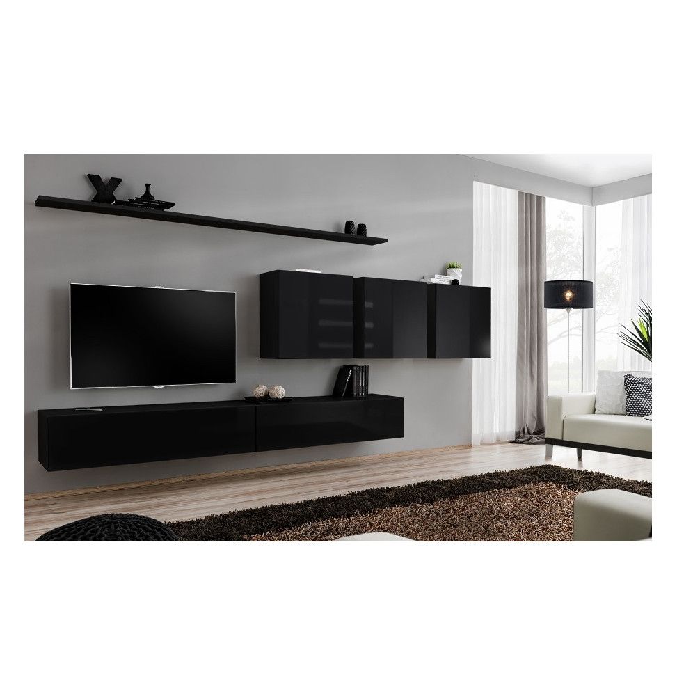Ensemble meuble TV mural  - Switch VII - 340 cm x 150 cm  x 40 cm - Noir