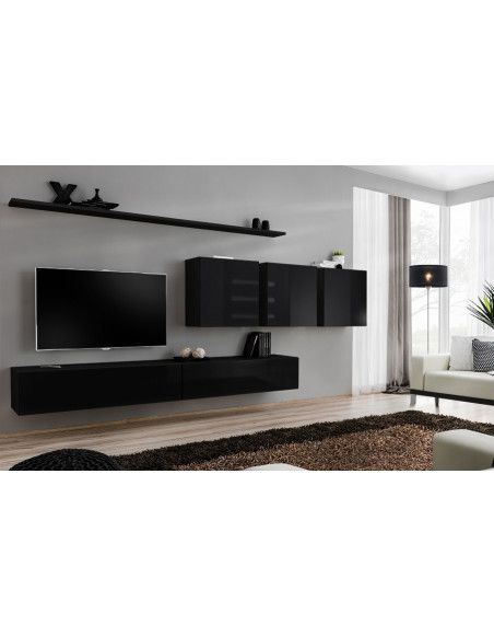 Ensemble meuble TV mural  - Switch VII - 340 cm x 150 cm  x 40 cm - Noir