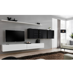 Ensemble meuble TV mural  - Switch VII - 340 cm x 150 cm  x 40 cm - Blanc et noir