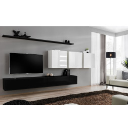 Ensemble meuble TV mural  - Switch VII - 340 cm x 150 cm  x 40 cm - Noir et blanc