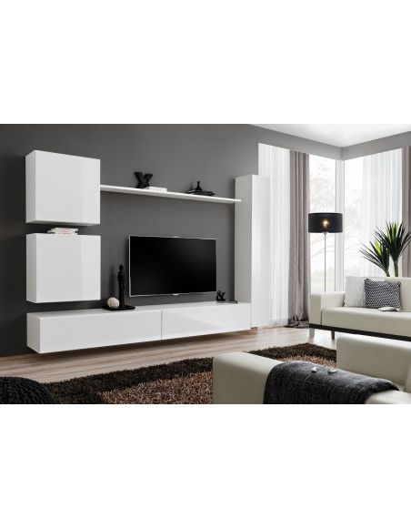 Ensemble meuble TV mural  - Switch VIII - 280 cm x 180 cm x 40 cm - Blanc