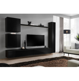 Ensemble meuble TV mural  - Switch VIII - 280 cm x 180 cm x 40 cm - Noir