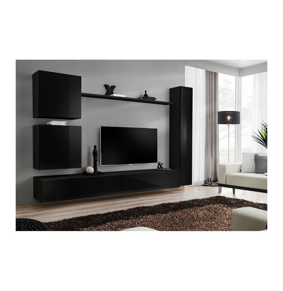 Ensemble meuble TV mural  - Switch VIII - 280 cm x 180 cm x 40 cm - Noir