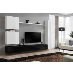 Ensemble meuble TV mural  - Switch VIII - 280 cm x 180 cm x 40 cm - Blanc et noir