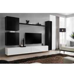 Ensemble meuble TV mural  - Switch VIII - 280 cm x 180 cm x 40 cm - Noir et blanc