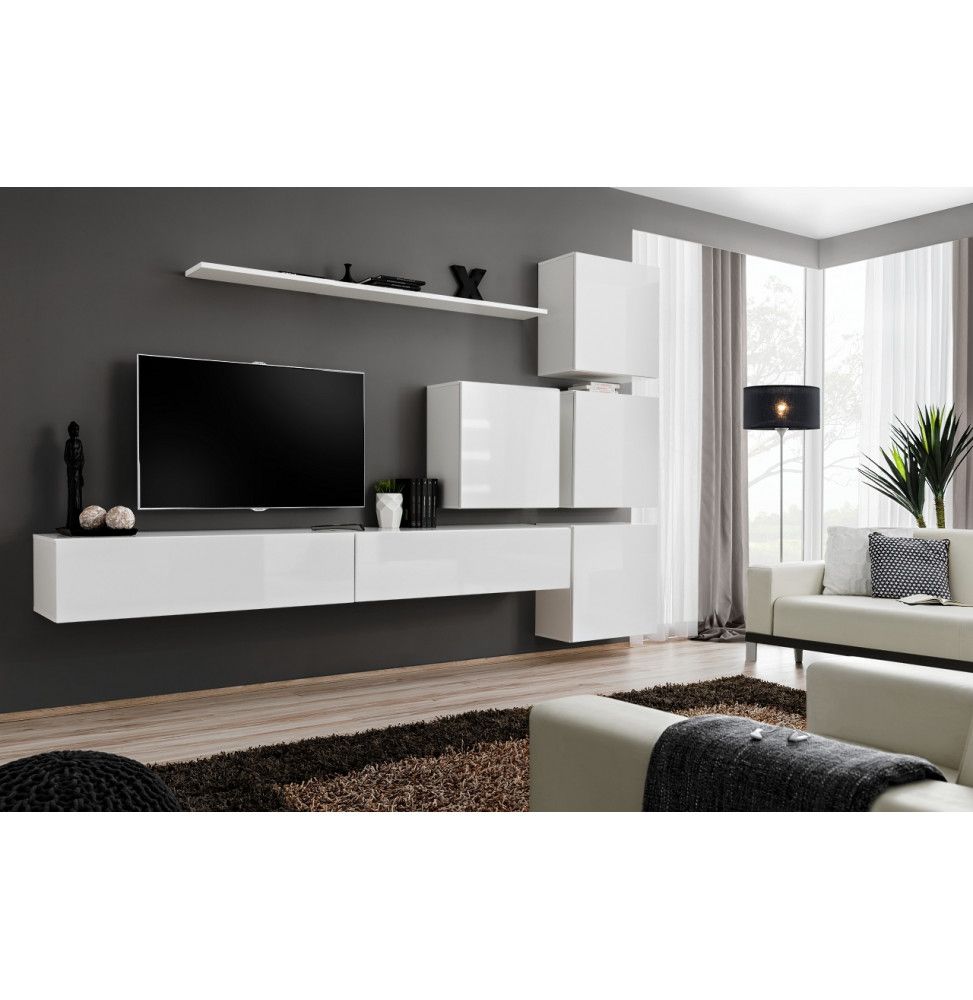 Ensemble meuble TV mural  - Switch IX - 310 cm x 200 cm x 40 cm - Blanc