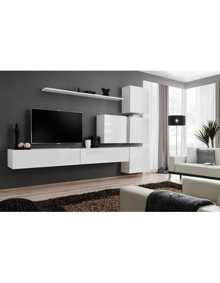 Ensemble meuble TV mural  - Switch IX - 310 cm x 200 cm x 40 cm - Blanc