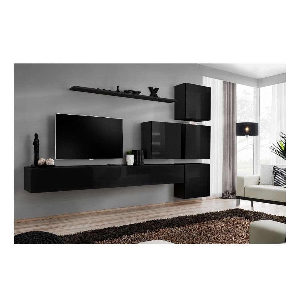 Ensemble meuble TV mural  - Switch IX - 310 cm x 200 cm x 40 cm - Noir