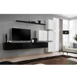 Ensemble meuble TV mural  - Switch IX - 310 cm x 200 cm x 40 cm - Noir et blanc
