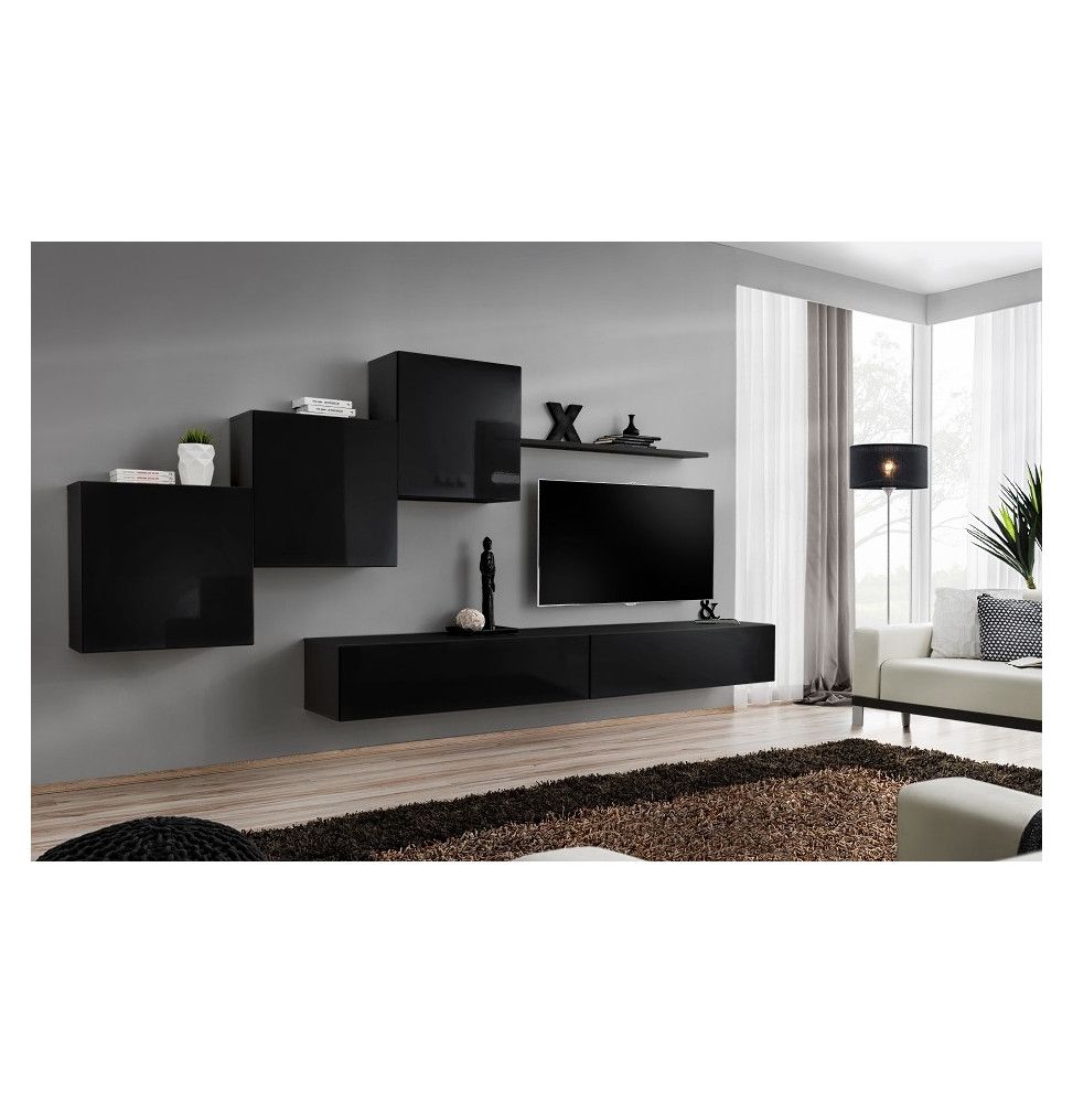 Ensemble meuble TV mural  - Switch X - 330 cm  x 160 cm x 40 cm - Noir