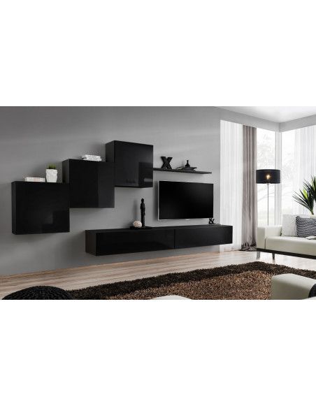 Ensemble meuble TV mural  - Switch X - 330 cm  x 160 cm x 40 cm - Noir