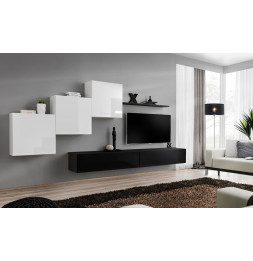 Ensemble meuble TV mural  - Switch X - 330 cm  x 160 cm x 40 cm - Blanc et noir