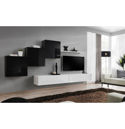 Ensemble meuble TV mural  - Switch X - 330 cm  x 160 cm x 40 cm - Noir et blanc