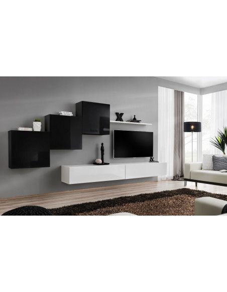 Ensemble meuble TV mural  - Switch X - 330 cm  x 160 cm x 40 cm - Noir et blanc