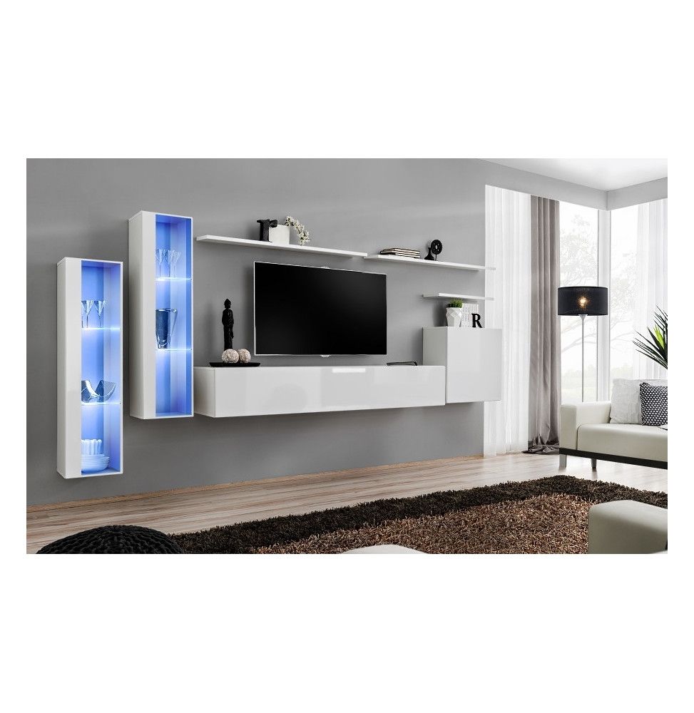 Ensemble meuble TV mural  - Switch XI - 330 cm  x 160 cm x 40 cm - Blanc