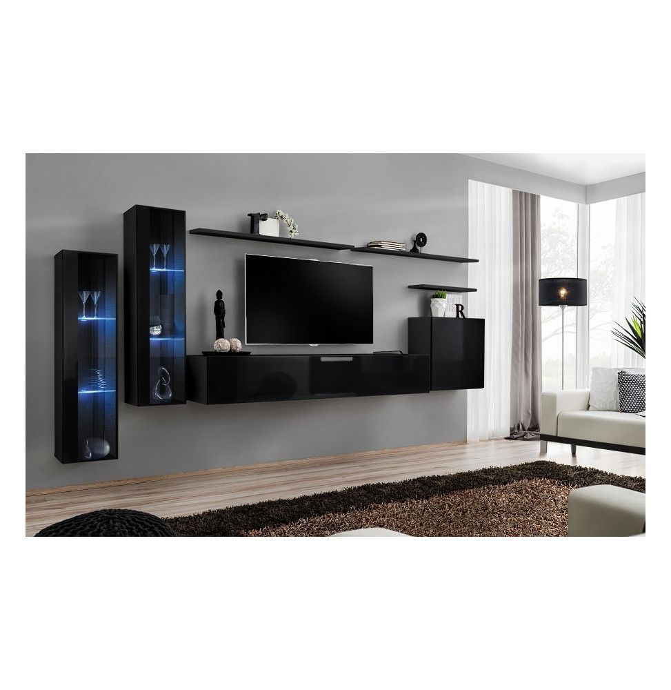 Ensemble meuble TV mural  - Switch XI - 330 cm  x 160 cm x 40 cm - Noir